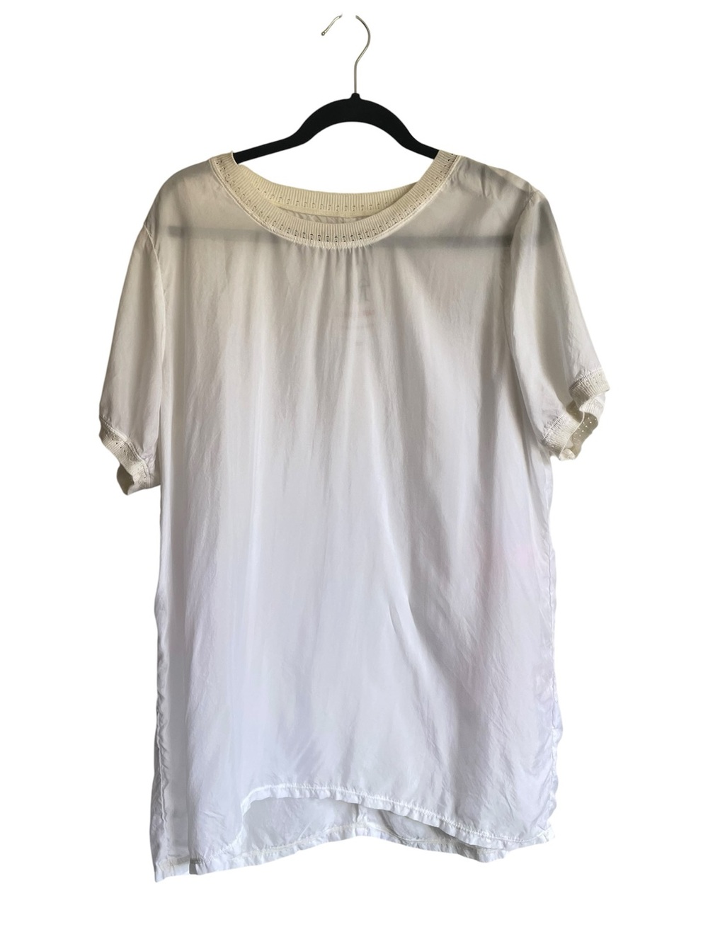 Johnny Was for Jackets and Tops Cupra Short Sleeve Tunic with Crochet Trim